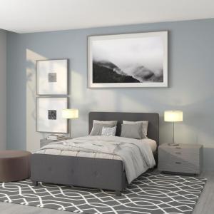 Flash Furniture Tribeca Full Size Tufted Upholstered Platform Bed in Black Fabric(Dark Gray)