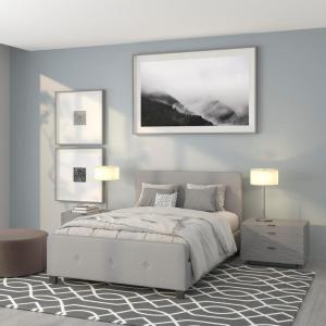 Flash Furniture Tribeca Full Size Tufted Upholstered Platform Bed in Black Fabric(Light Gray)