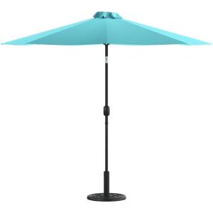 Flash Furniture Universal Black Cement Patio Umbrella Base with Weatherproof Plastic Polymer Coating – 19.25″ Diameter(Teal)