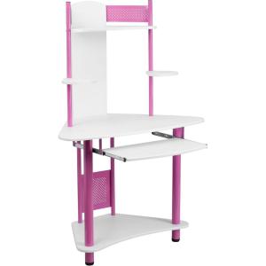 Flash Furniture Walker Blue Corner Computer Desk with Hutch(Pink and White)