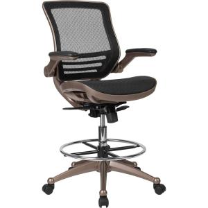 Flash Furniture Waylon Mid-Back Swivel Office Chair with Adjustable Foot Ring and Seat Height, Ergonomic Mesh Chair with Armrests, Black/Gold