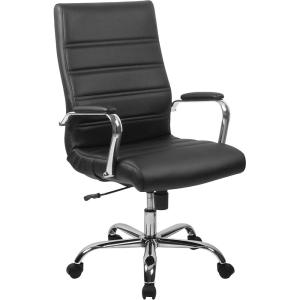 Flash Furniture Whitney High-Back Swivel LeatherSoft Desk Chair with Padded Seat and Armrests, Adjustable Height Padded Office Chair, Black/Gold(Black Leathersoft/Chrome Frame)