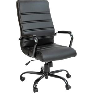 Flash Furniture Whitney High-Back Swivel LeatherSoft Desk Chair with Padded Seat and Armrests, Adjustable Height Padded Office Chair, Black/Gold(Black Leathersoft/Black Frame)