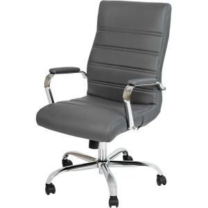 Flash Furniture Whitney High-Back Swivel LeatherSoft Desk Chair with Padded Seat and Armrests, Adjustable Height Padded Office Chair, Black/Gold(Gray Leathersoft/Chrome Frame)