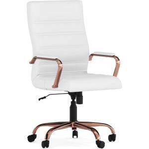 Flash Furniture Whitney High-Back Swivel LeatherSoft Desk Chair with Padded Seat and Armrests, Adjustable Height Padded Office Chair, Black/Gold(White Leathersoft/Rose Gold Frame)