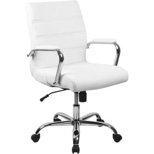 Flash Furniture Whitney Mid-Back Swivel LeatherSoft Desk Chair with Padded Seat and Armrests, Adjustable Height Padded Office Chair, Black(White Leathersoft/Chrome Frame)