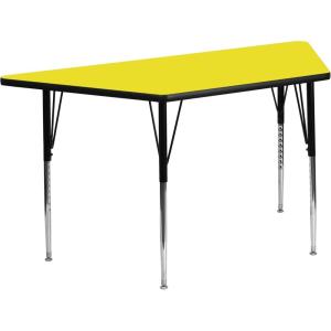 Flash Furniture Wren 22.5”W x 45”L Trapezoid Grey HP Laminate Activity Table – Standard Height Adjustable Legs(Yellow)