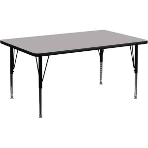 Flash Furniture Wren 24”W x 48”L Rectangular Yellow Thermal Laminate Activity Table – Height Adjustable Short Legs(Grey)