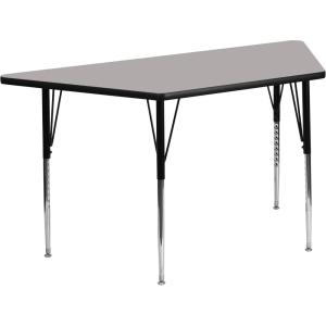 Flash Furniture Wren 29”W x 57”L Trapezoid Oak HP Laminate Activity Table – Standard Height Adjustable Legs(Grey)