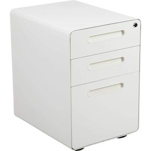 Flash Furniture Wren Ergonomic 3-Drawer Mobile Locking Filing Cabinet with Anti-Tilt Mechanism & Letter/Legal Drawer, White with Red Faceplate(White)