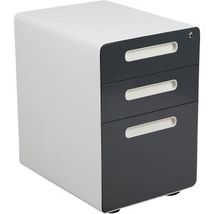 Flash Furniture Wren Ergonomic 3-Drawer Mobile Locking Filing Cabinet with Anti-Tilt Mechanism & Letter/Legal Drawer, White with Red Faceplate(White and Charcoal)