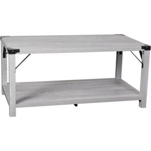 Flash Furniture Wyatt Modern Farmhouse 2 Tier Coffee Table – Rustic Oak Engineered Wood Frame – Black Metal Crisscross Side Braces and Corner Accents(Aspen Gray)