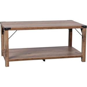 Flash Furniture Wyatt Modern Farmhouse 2 Tier Coffee Table – Rustic Oak Engineered Wood Frame – Black Metal Crisscross Side Braces and Corner Accents(Rustic Oak)