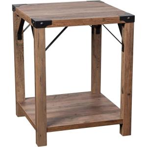 Flash Furniture Wyatt Modern Farmhouse 2 Tier Side Table – Rustic Oak Engineered Wood Frame – Black Metal Crisscross Side Braces and Corner Accents(Rustic Oak)