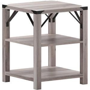 Flash Furniture Wyatt Modern Farmhouse 3 Tier Side Table – Gray Wash Engineered Wood Frame – Black Metal Crisscross Side Braces and Corner Accents(Gray Wash)