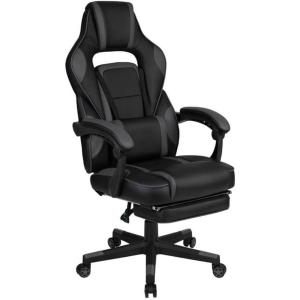 Flash Furniture X30 Gaming Chair Racing Office Ergonomic Computer Chair with Fully Reclining Back and Slide-Out Footrest in Gray LeatherSoft(Black/Gray)