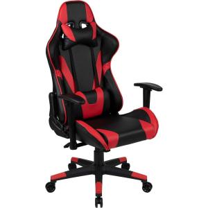 Flash Furniture X30 Gaming Chair Racing Office Ergonomic Computer Chair with Fully Reclining Back and Slide-Out Footrest in Gray LeatherSoft(Red)