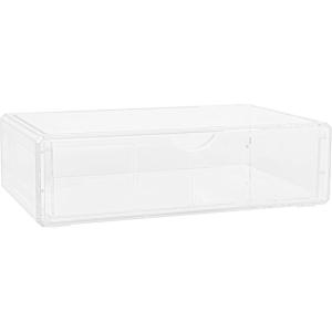 Martha Stewart Brody Desk Organizer with Drawer, Stackable Plastic Desk Storage Box, Organizer for Office, Bathroom, Countertop or Dorm, 6″ x 7.5″, 2 Pack, Clear(12.75″ x 7.75″)