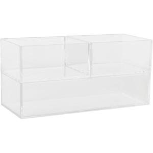 Martha Stewart Brody Desktop Storage Organizer, Stack and Slide Plastic Organizer Tray, Organizer for Office, Kitchen, or Vanity, 3″ x 3.75″, Clear(2-S  1-M)