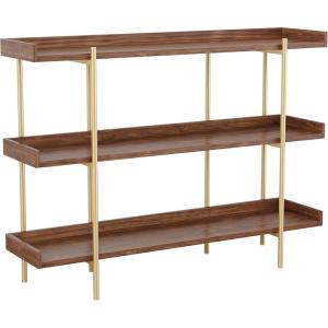 Martha Stewart Emmett 3 Shelf Bookcase with Vertical Metal Frame, Home Office Storage Display Unit, 35″ H, Black Wood Grain/Oil Rubbed Bronze(Walnut Wood Grain/Polished Brass Frame)