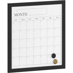 Martha Stewart Everette Magnetic Monthly Calendar Dry Erase Board with Included Dry Erase Marker and 2 Magnets, 18″ x 18″, White Woodgrain Frame(Black Woodgrain)