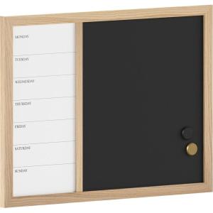 Martha Stewart Everette Magnetic Weekly Calendar Dry Erase Board and Chalk Board with Liquid Chalk Marker and Magnets, 24″x18″, Light Natural Woodgrain Frame(Light Natural Woodgrain)
