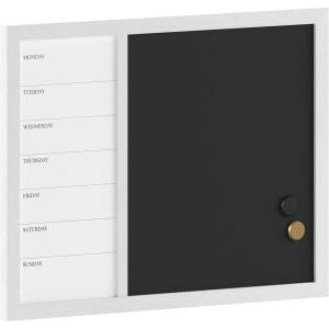 Martha Stewart Everette Magnetic Weekly Calendar Dry Erase Board and Chalk Board with Liquid Chalk Marker and Magnets, 24″x18″, Light Natural Woodgrain Frame(White Woodgrain)