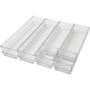 Martha Stewart Kerry Plastic Stackable Office Desk Drawer Organizers, Set of 6, with Gold Trim(Clear)