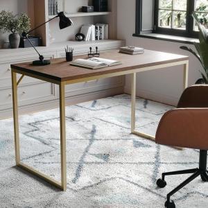 Martha Stewart Noah Home Office Parsons Desk in Gray Wood Grain with Oil Rubbed Bronze Metal Frame(Walnut Top/Polished Brass Frame)