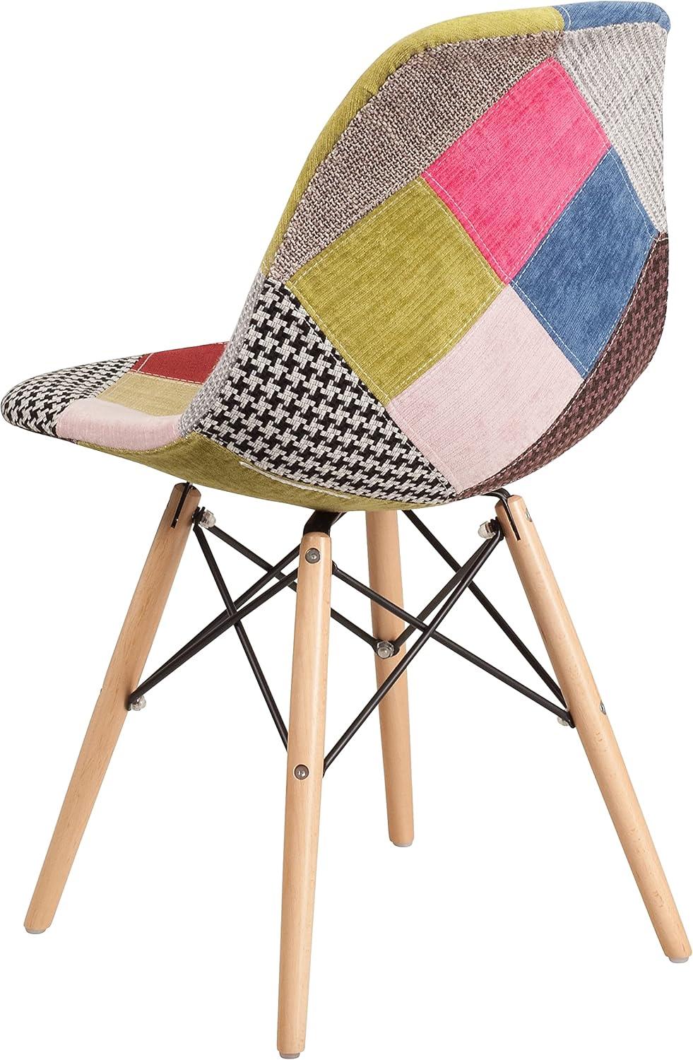 imageFlash Furniture 2 Pack Elon Series Milan Patchwork Fabric Chair with Wooden LegsMilan Patchwork