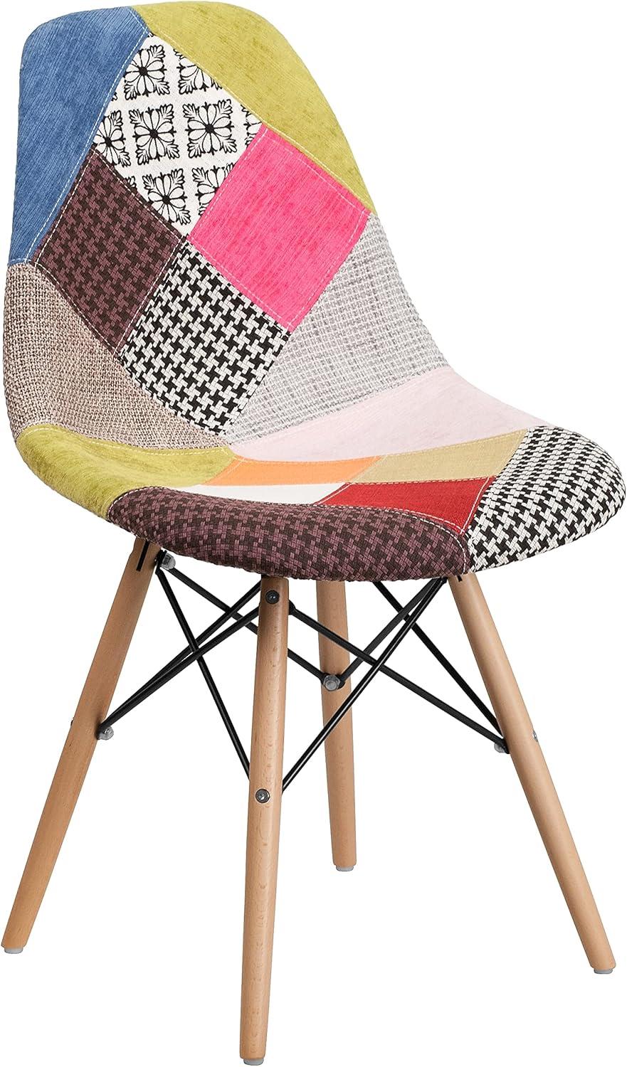 imageFlash Furniture 2 Pack Elon Series Milan Patchwork Fabric Chair with Wooden LegsMilan Patchwork