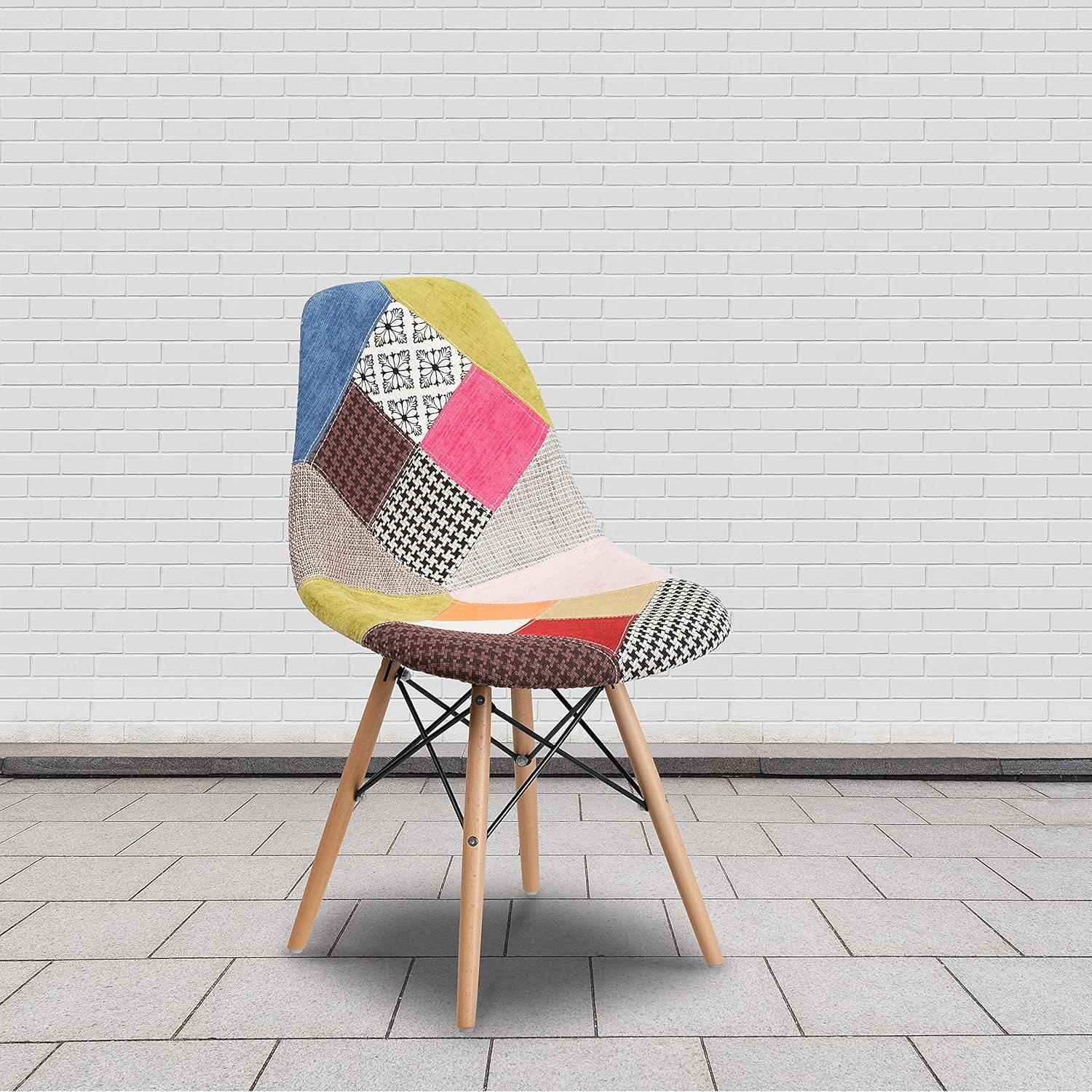 imageFlash Furniture 2 Pack Elon Series Milan Patchwork Fabric Chair with Wooden LegsMilan Patchwork