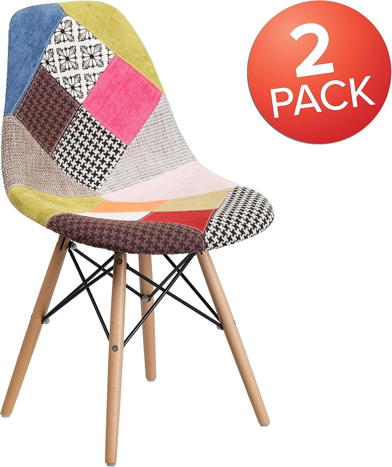 imageFlash Furniture 2 Pack Elon Series Milan Patchwork Fabric Chair with Wooden LegsMilan Patchwork