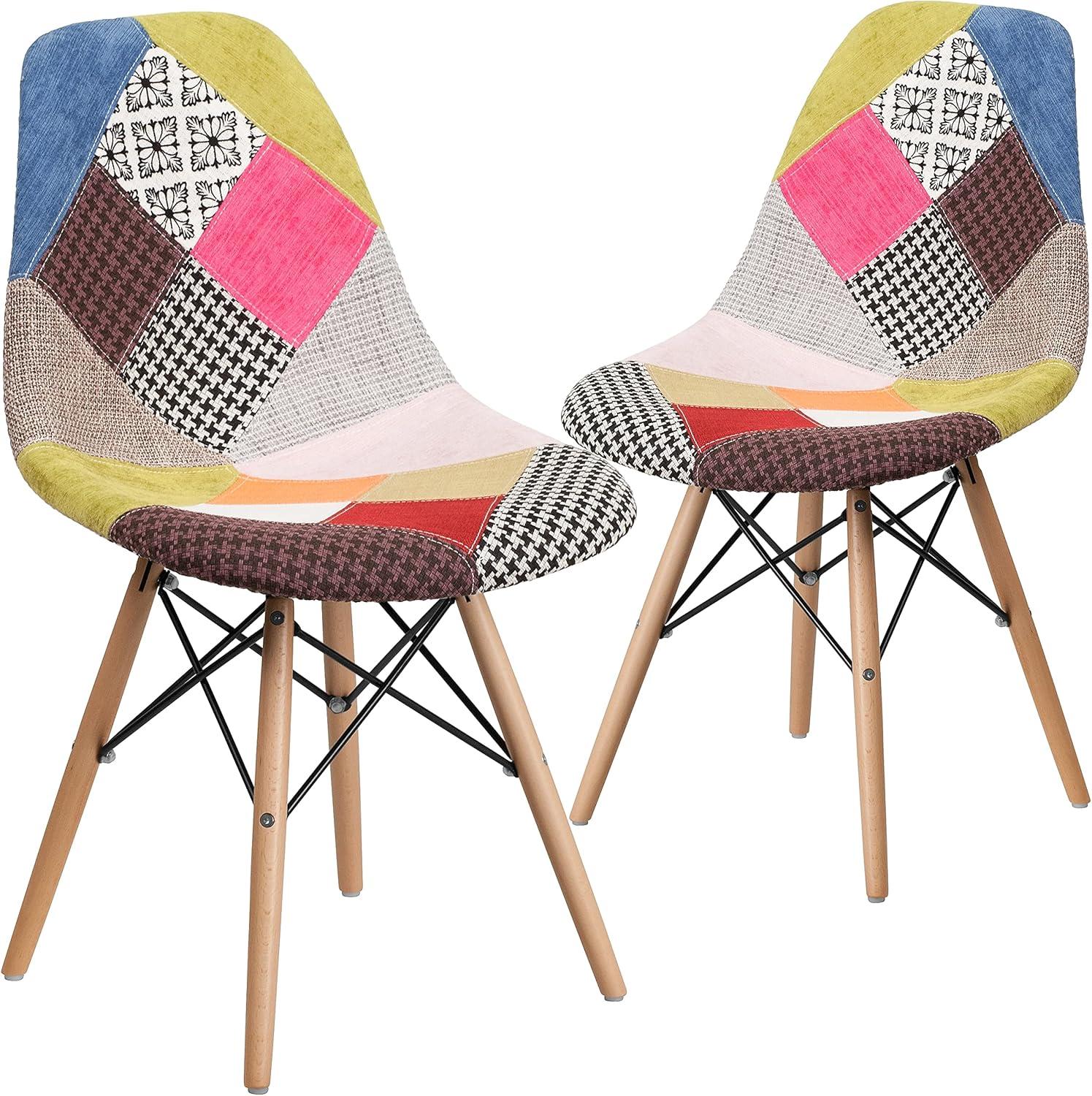 imageFlash Furniture 2 Pack Elon Series Milan Patchwork Fabric Chair with Wooden LegsMilan Patchwork