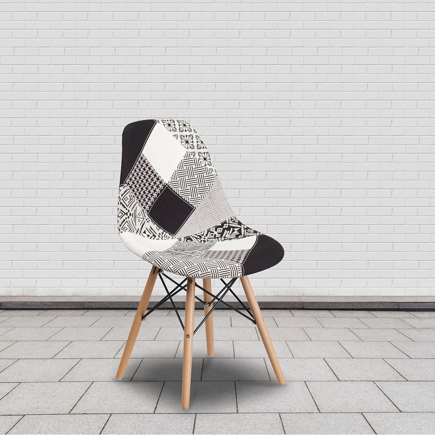 imageFlash Furniture 2 Pack Elon Series Milan Patchwork Fabric Chair with Wooden LegsTurin Patchwork