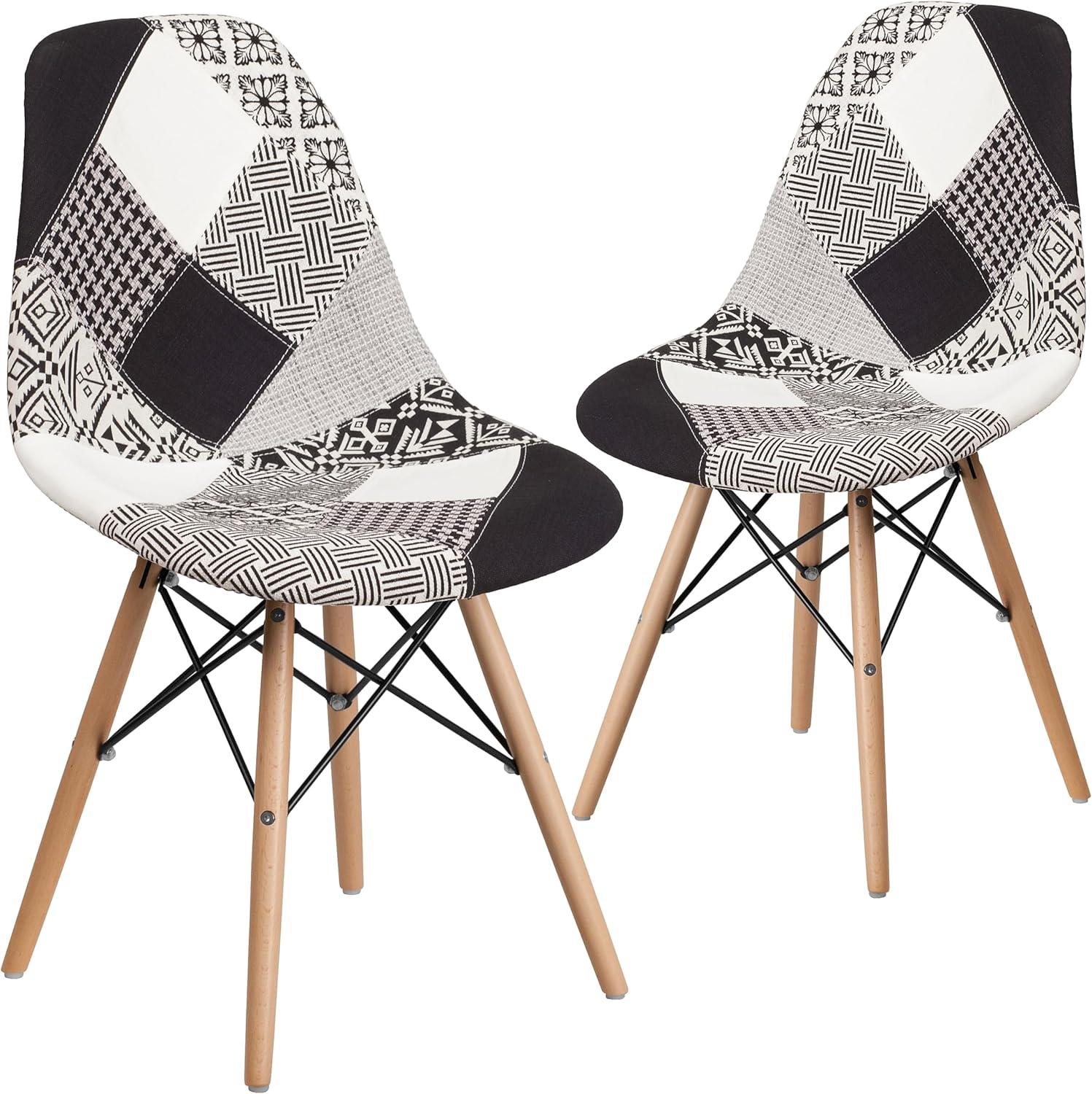 imageFlash Furniture 2 Pack Elon Series Milan Patchwork Fabric Chair with Wooden LegsTurin Patchwork