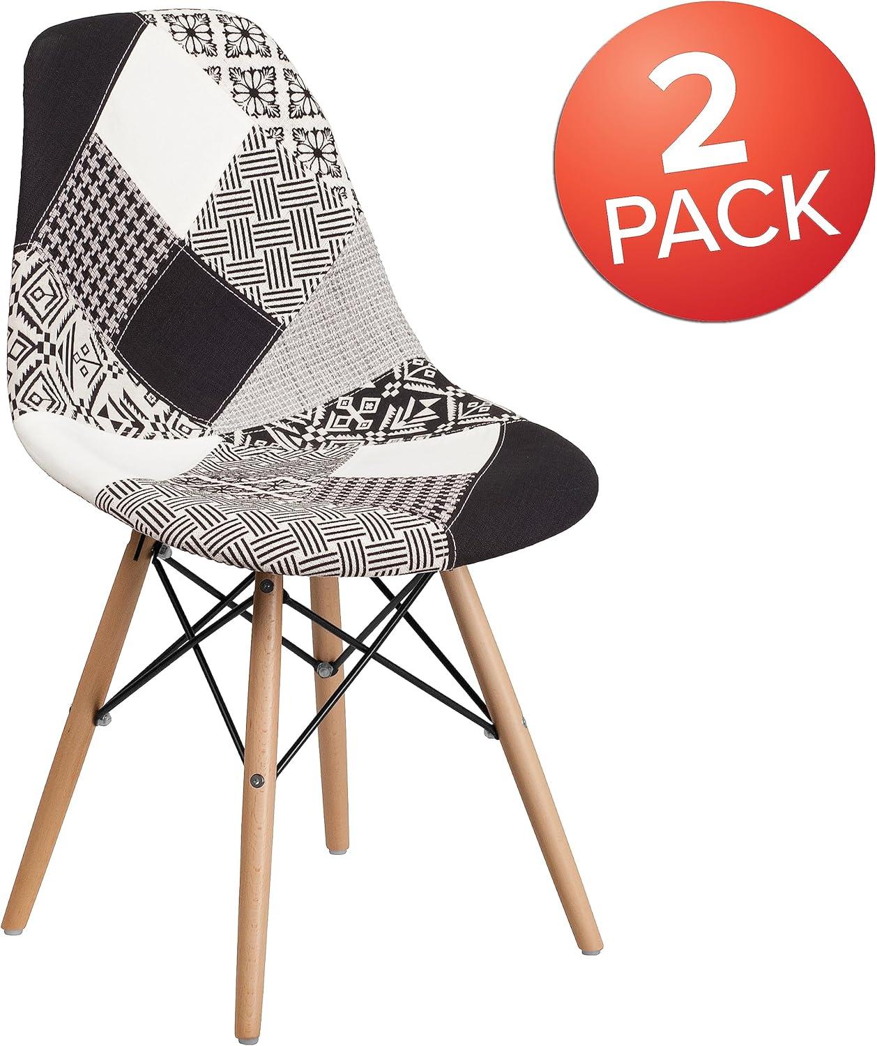 imageFlash Furniture 2 Pack Elon Series Milan Patchwork Fabric Chair with Wooden LegsTurin Patchwork