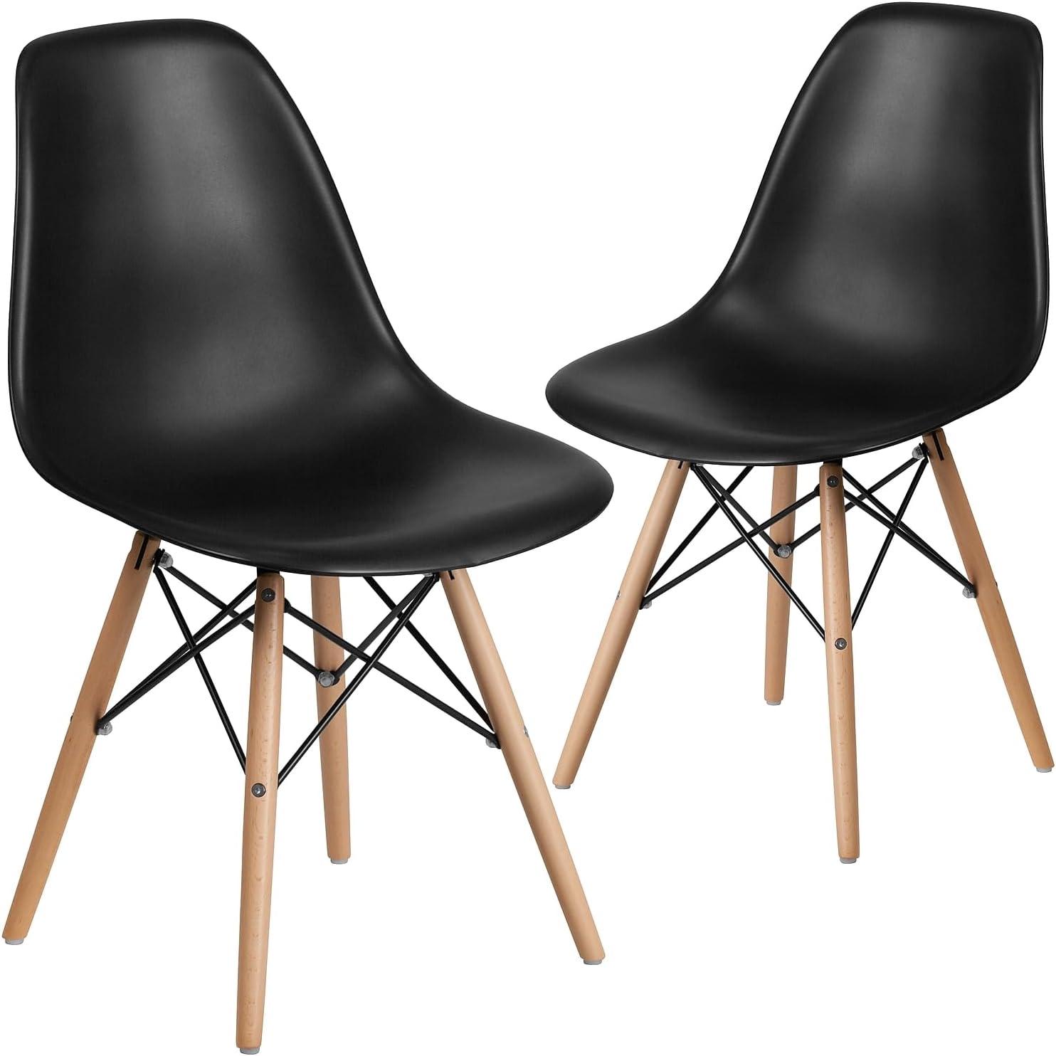 imageFlash Furniture 2 Pack Elon Series Moss Gray Plastic Chair with Wooden Legs for Versatile Kitchen Dining Room Living Room Library or Desk UseBlack