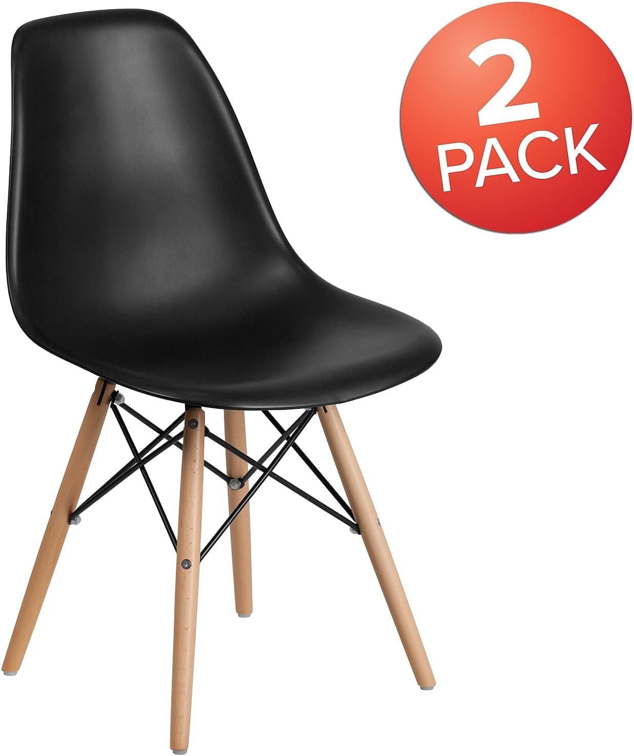 imageFlash Furniture 2 Pack Elon Series Moss Gray Plastic Chair with Wooden Legs for Versatile Kitchen Dining Room Living Room Library or Desk UseBlack
