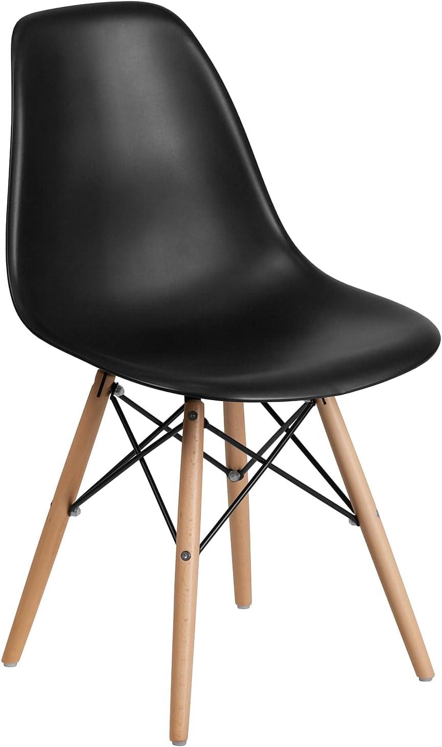 imageFlash Furniture 2 Pack Elon Series Moss Gray Plastic Chair with Wooden Legs for Versatile Kitchen Dining Room Living Room Library or Desk UseBlack