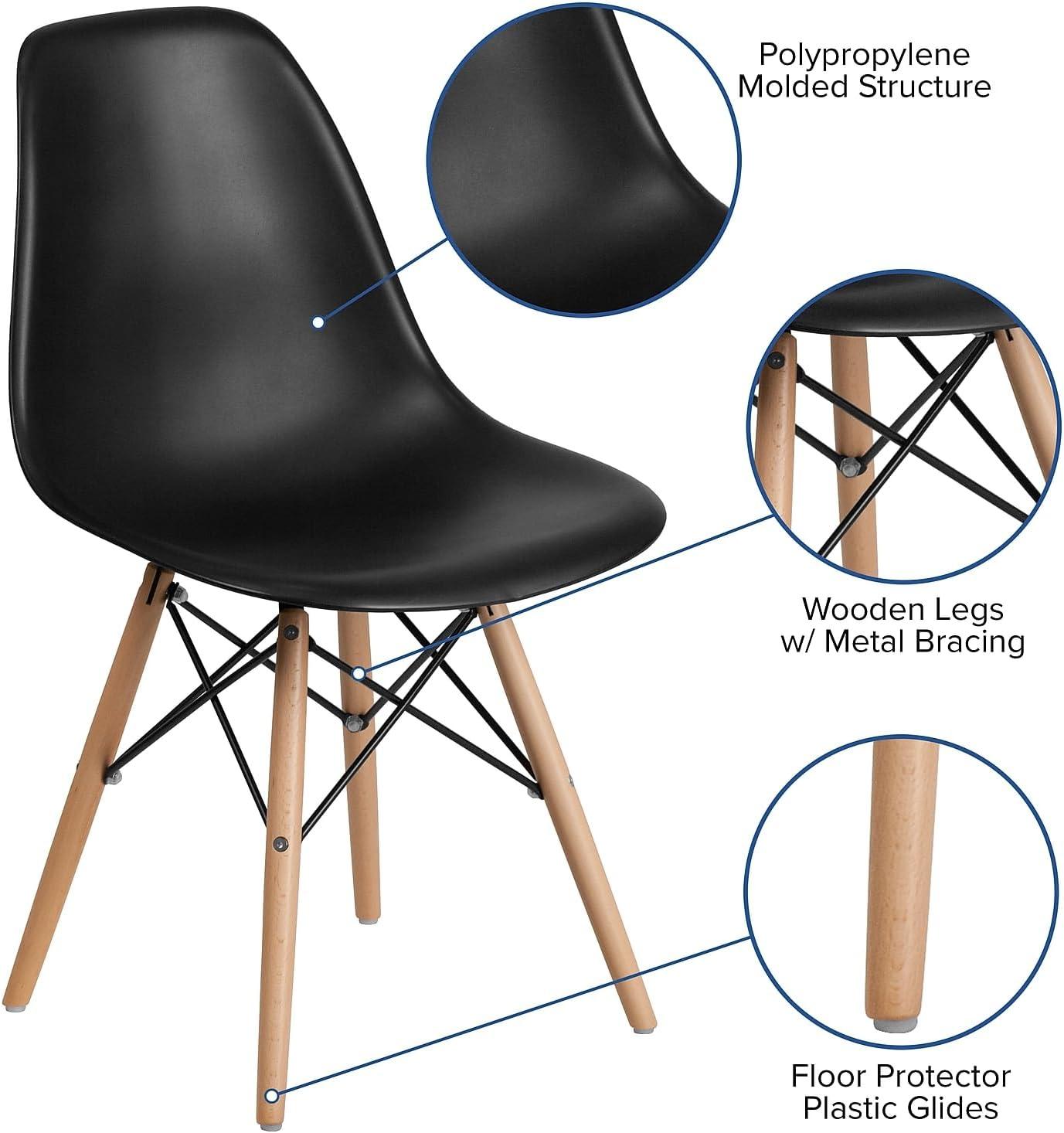 imageFlash Furniture 2 Pack Elon Series Moss Gray Plastic Chair with Wooden Legs for Versatile Kitchen Dining Room Living Room Library or Desk UseBlack