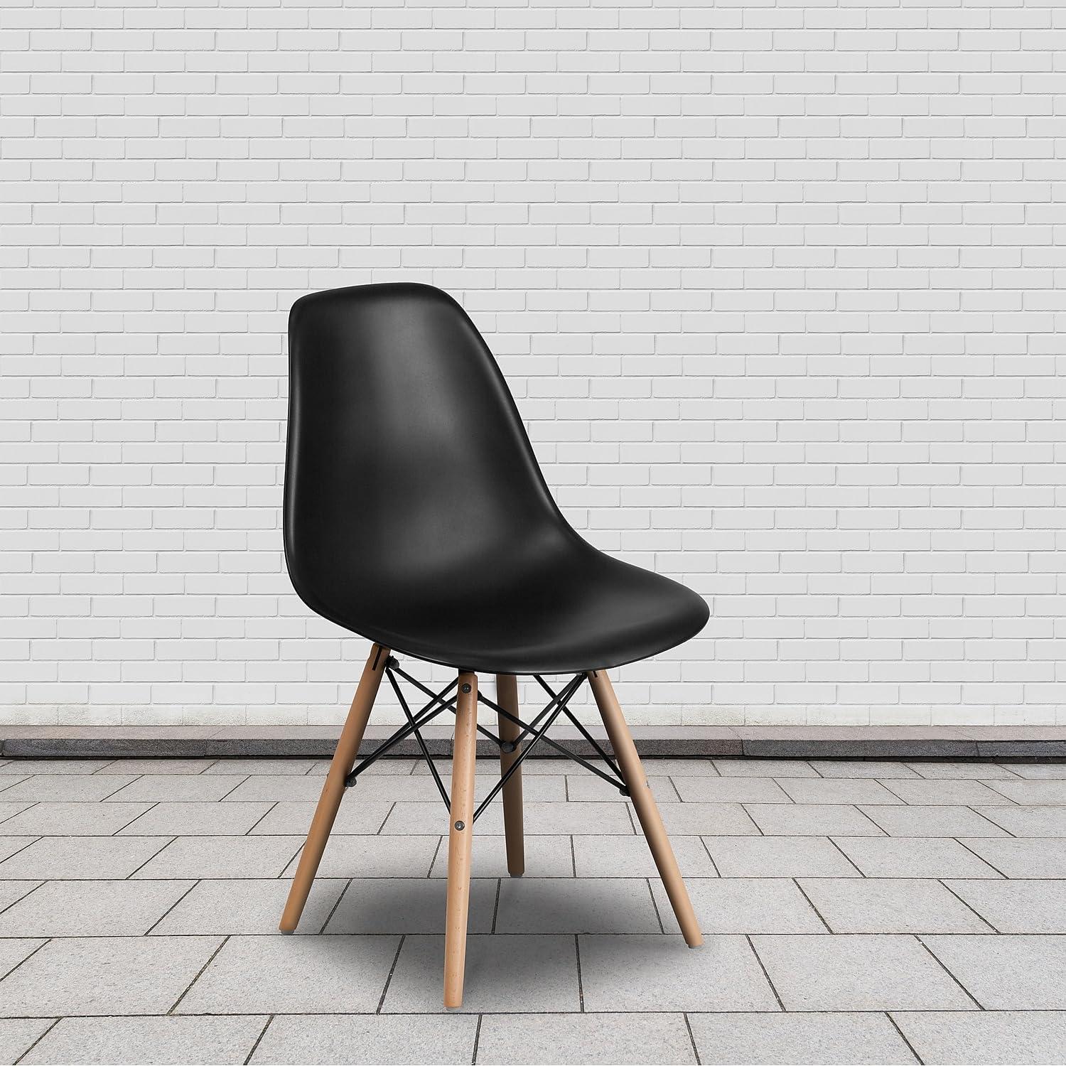 imageFlash Furniture 2 Pack Elon Series Moss Gray Plastic Chair with Wooden Legs for Versatile Kitchen Dining Room Living Room Library or Desk UseBlack