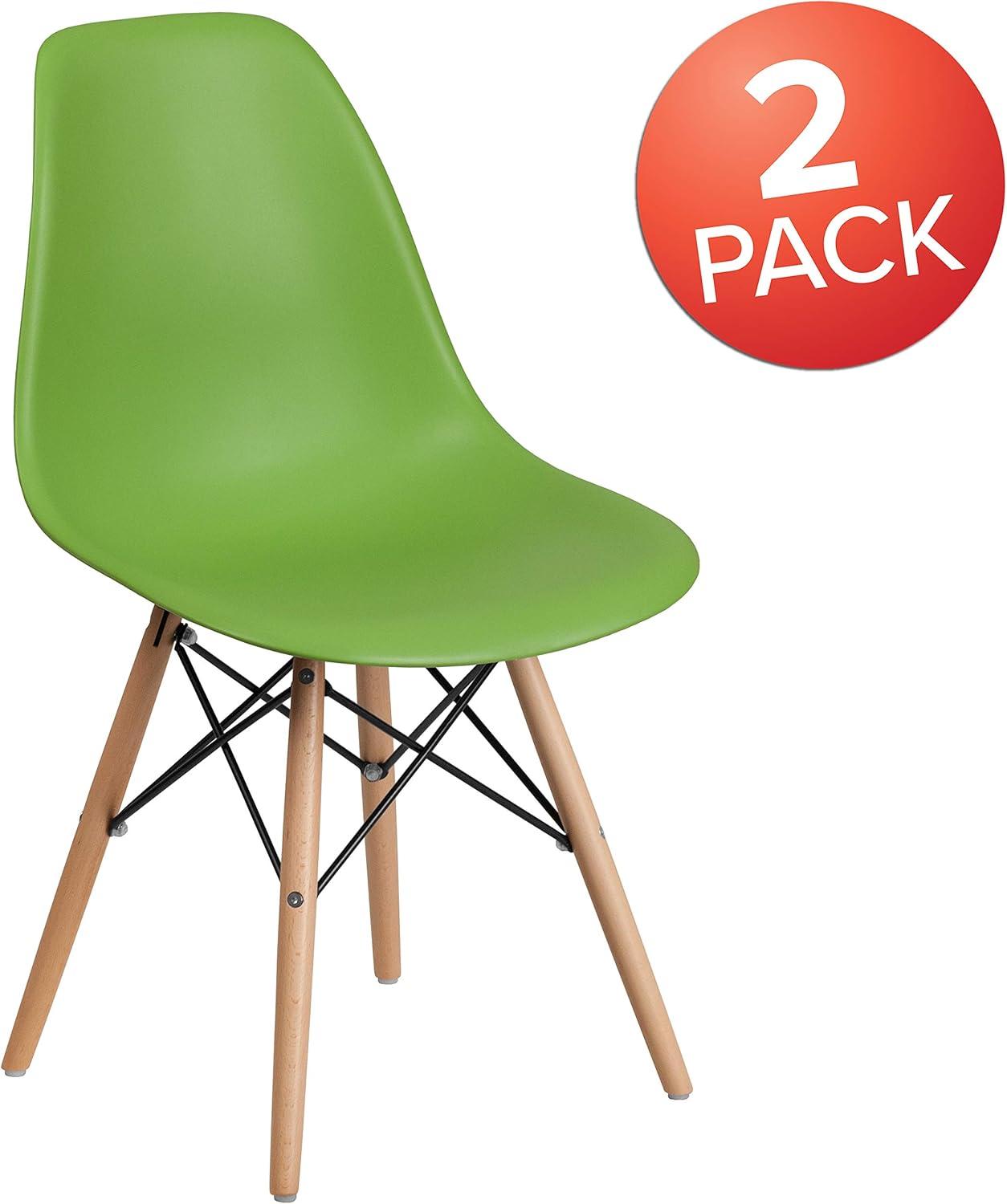 imageFlash Furniture 2 Pack Elon Series Moss Gray Plastic Chair with Wooden Legs for Versatile Kitchen Dining Room Living Room Library or Desk UseGreen