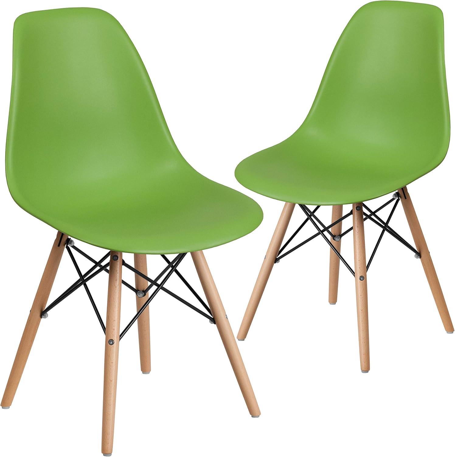 imageFlash Furniture 2 Pack Elon Series Moss Gray Plastic Chair with Wooden Legs for Versatile Kitchen Dining Room Living Room Library or Desk UseGreen