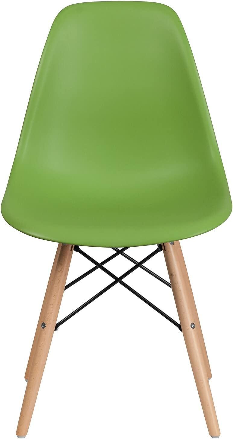 imageFlash Furniture 2 Pack Elon Series Moss Gray Plastic Chair with Wooden Legs for Versatile Kitchen Dining Room Living Room Library or Desk UseGreen