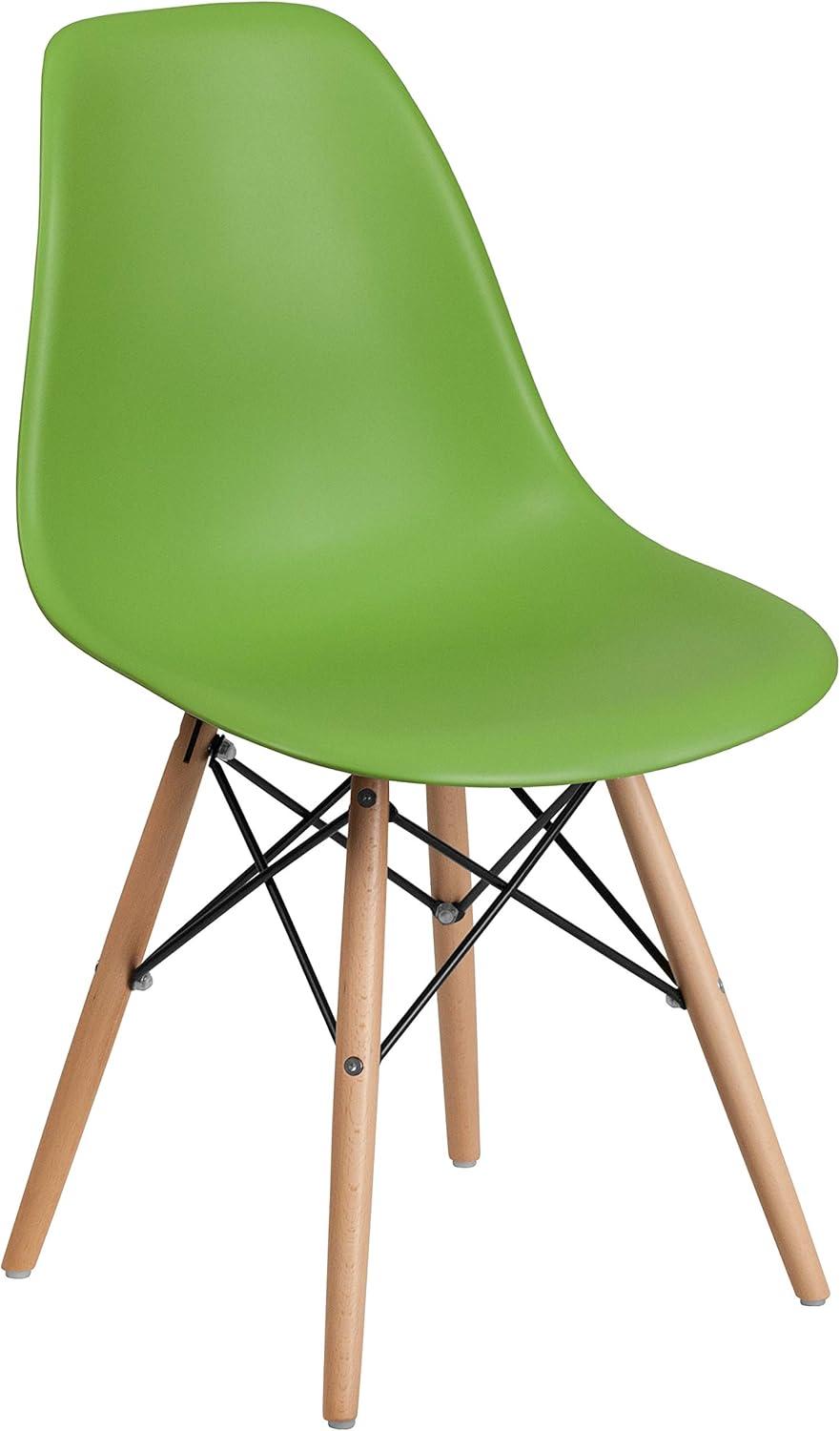 imageFlash Furniture 2 Pack Elon Series Moss Gray Plastic Chair with Wooden Legs for Versatile Kitchen Dining Room Living Room Library or Desk UseGreen