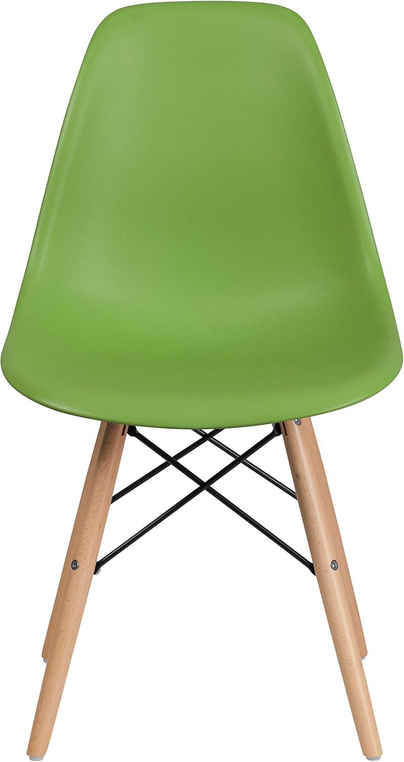 imageFlash Furniture 2 Pack Elon Series Moss Gray Plastic Chair with Wooden Legs for Versatile Kitchen Dining Room Living Room Library or Desk UseGreen