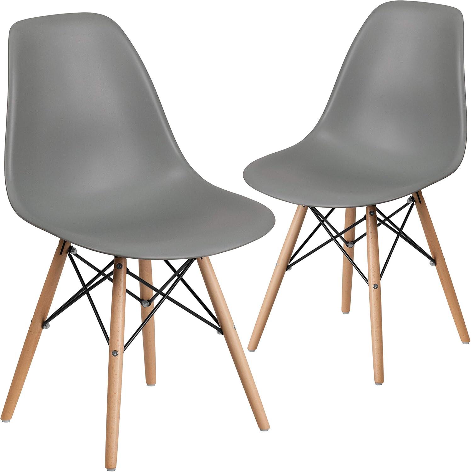 imageFlash Furniture 2 Pack Elon Series Moss Gray Plastic Chair with Wooden Legs for Versatile Kitchen Dining Room Living Room Library or Desk UseMoss Gray
