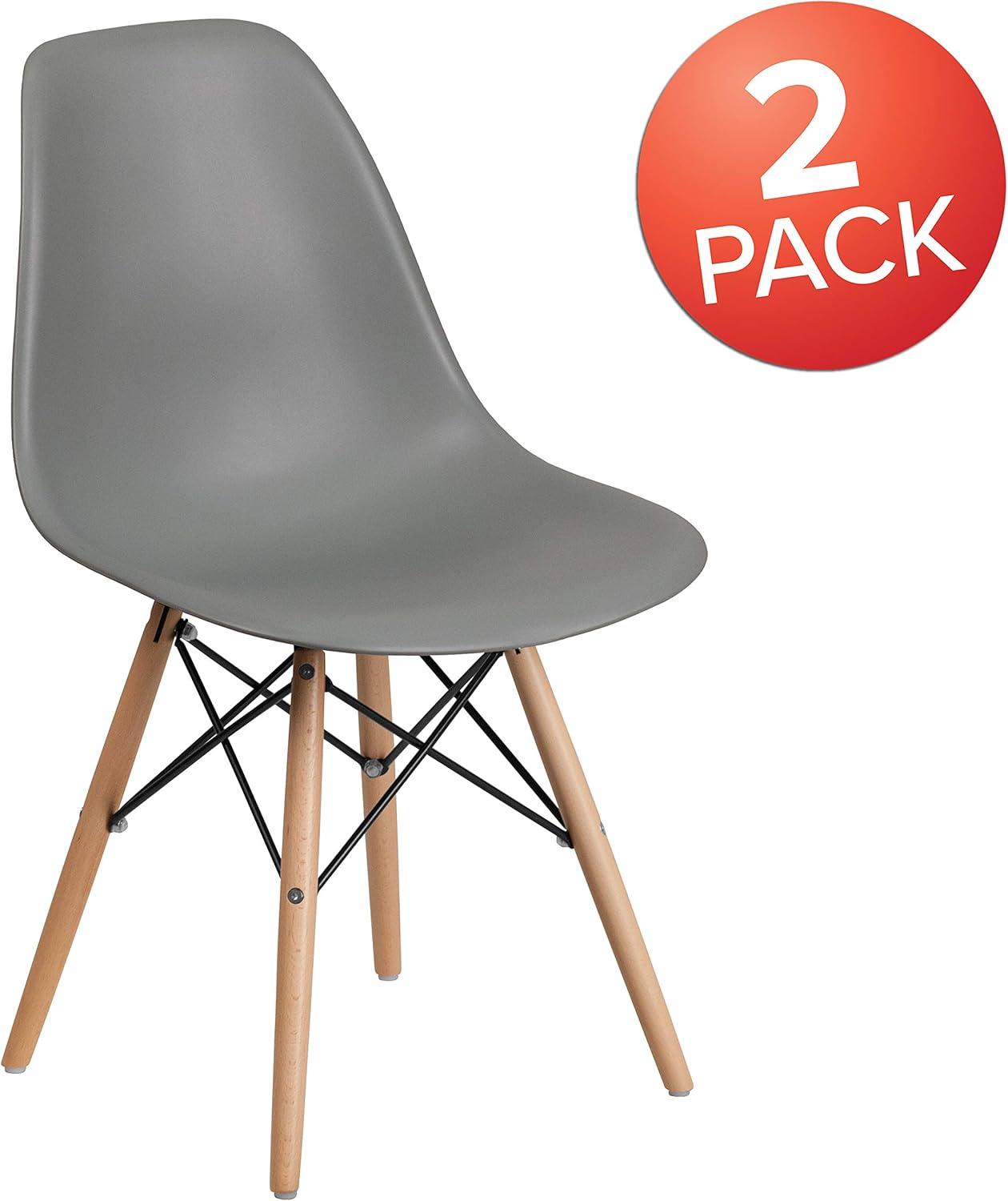 imageFlash Furniture 2 Pack Elon Series Moss Gray Plastic Chair with Wooden Legs for Versatile Kitchen Dining Room Living Room Library or Desk UseMoss Gray