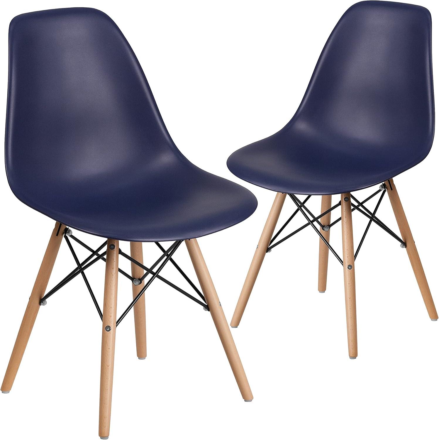 imageFlash Furniture 2 Pack Elon Series Moss Gray Plastic Chair with Wooden Legs for Versatile Kitchen Dining Room Living Room Library or Desk UseNavy